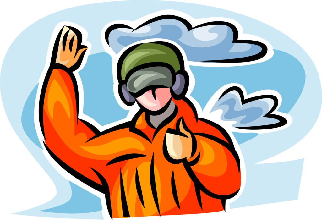 Vector Illustration of United States Navy Aircraft Carrier Air Operation Flight Deck Crew Member Gives Thumbs Up