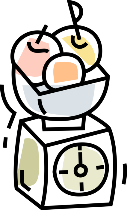 Vector Illustration of Kitchen Food Scale Weighs Fruit Food to Measure Weight