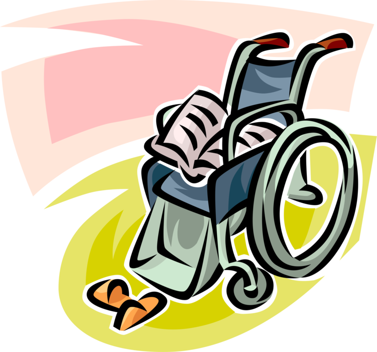 Vector Illustration of Handicapped or Disabled Wheelchair, Newspaper and Slippers Shoes