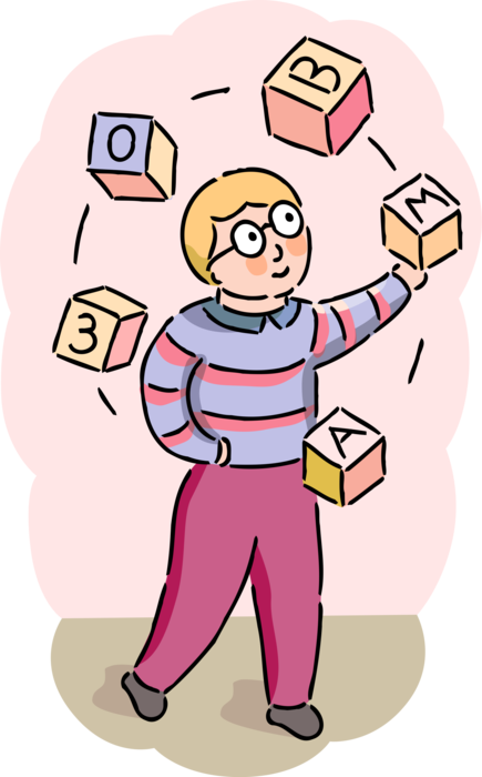 Vector Illustration of Academic Student Juggles Building Blocks