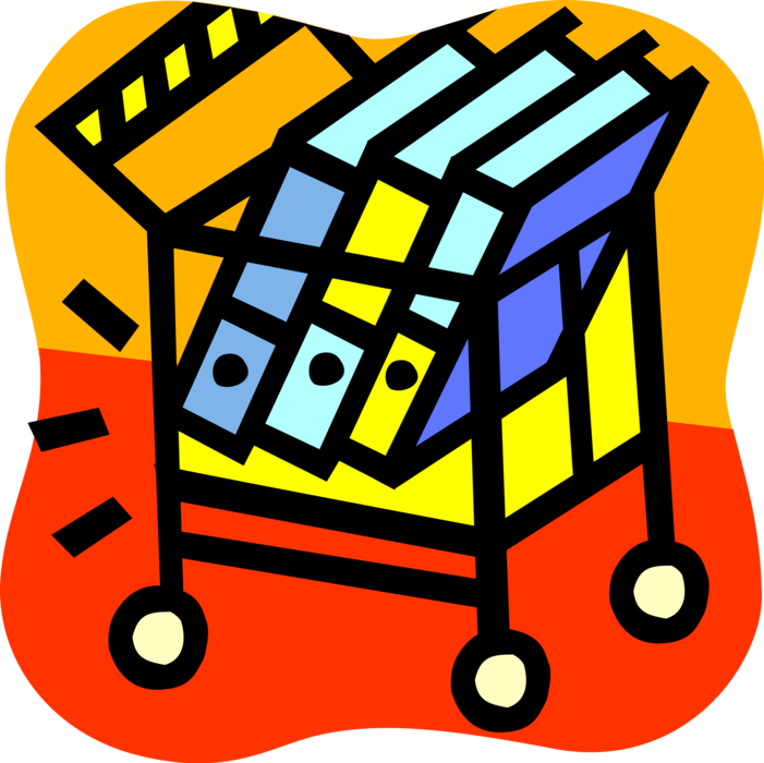 Vector Illustration of Mobile Cart with Books as Printed Works of Literature that can be Borrowed from Library