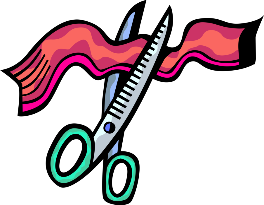 Vector Illustration of Scissors Cut Through Red Tape Excessive Bureaucratic Regulation