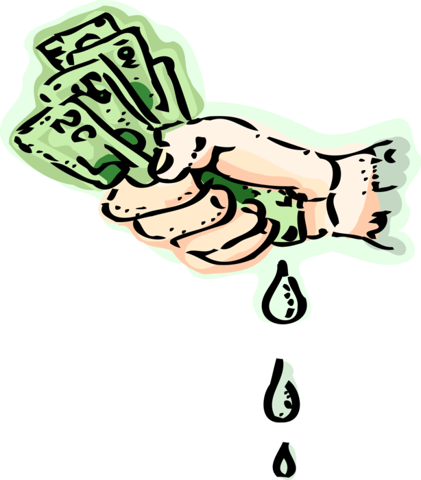 Vector Illustration of Financial Hand Squeezes Last Ounce of Value from Cash Money Dollars