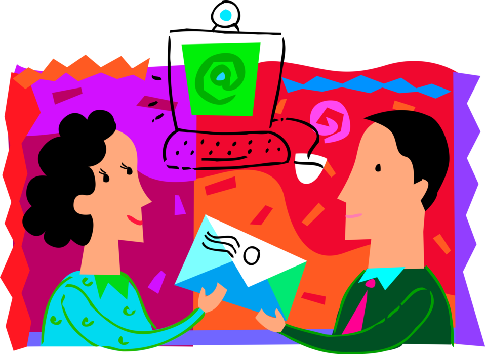 Vector Illustration of Exchanging Personal Mail Letter Envelope versus Sending Impersonal Email via Computer