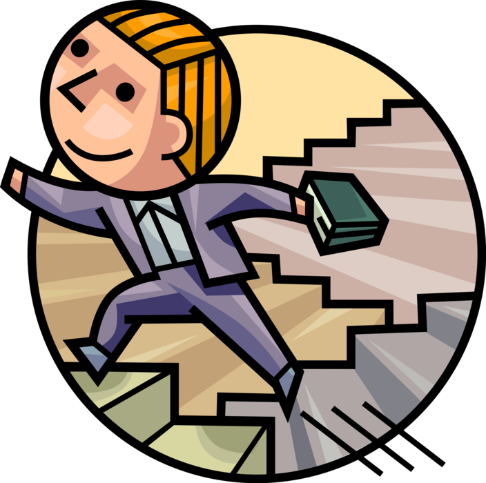 Vector Illustration of Successful Businessman Climbs Stairway to Success