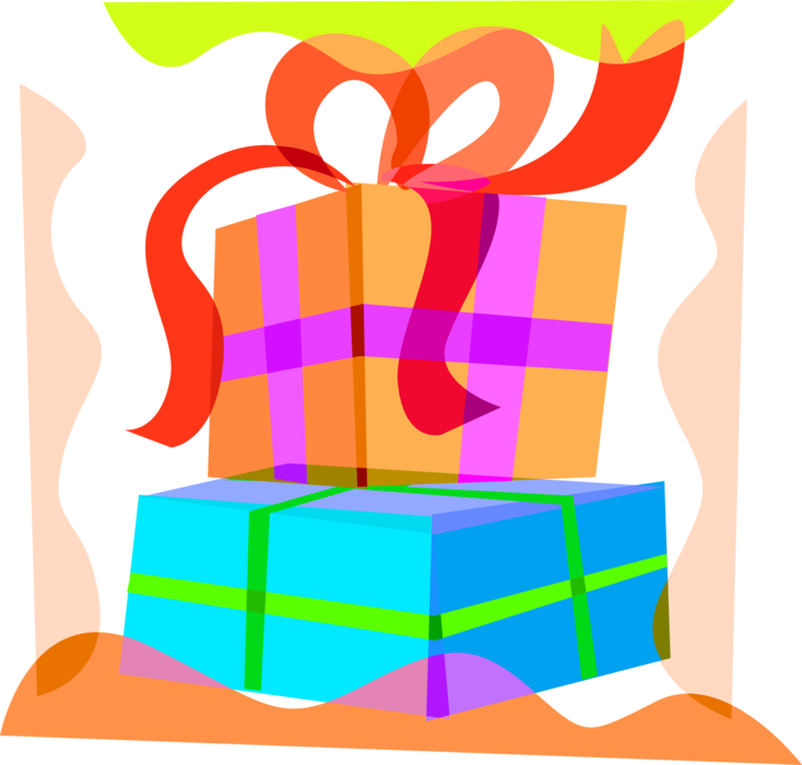 Vector Illustration of Gift Wrapped Christmas Presents with Ribbons and Bows
