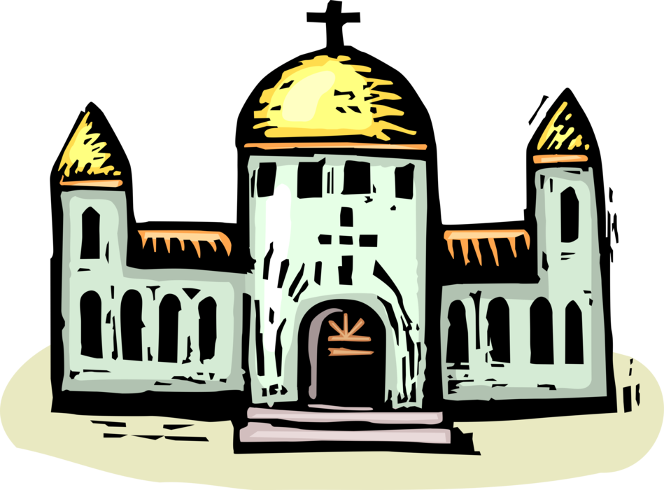 Vector Illustration of Orthodox Christian Religion Church with Steeple