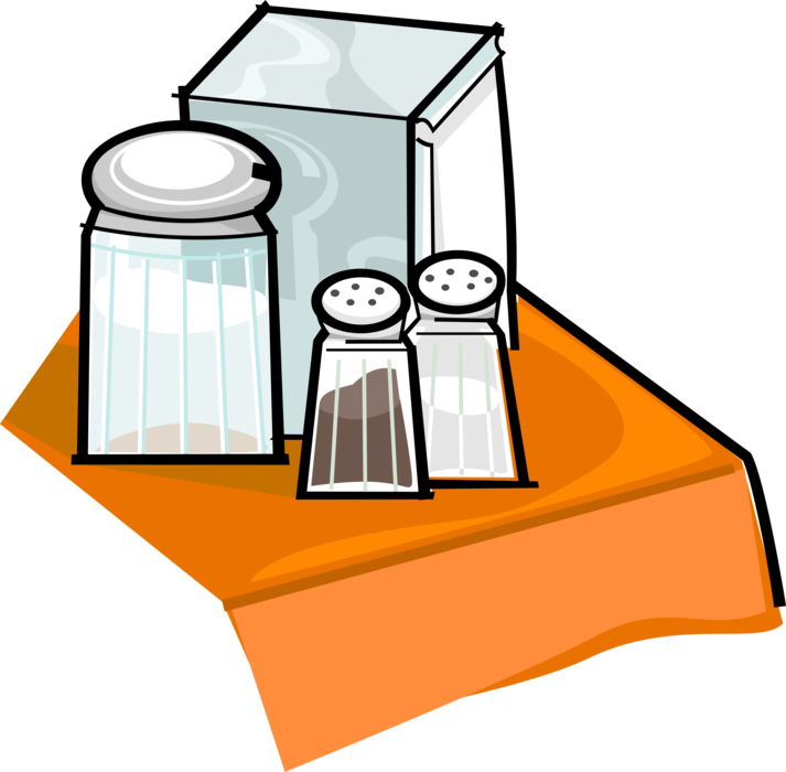Vector Illustration of Restaurant Salt & Pepper Shakers, Sugar, and Serviette Napkins