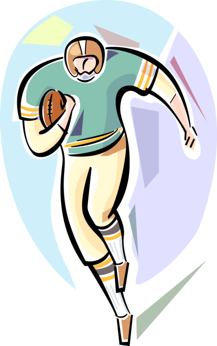 Vector Illustration of Football Player Running Back Carries the Ball Down Field to End Zone for Touchdown