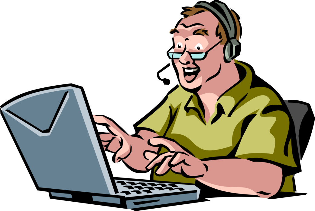 Vector Illustration of Sensually Self-Indulgent Retiree Engages in Pursuit of Hedonistic Pleasures Online via Internet
