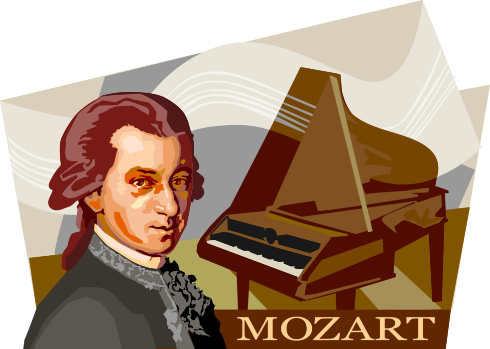 Vector Illustration of Wolfgang Amadeus Mozart, Influential Composer of the Classical Era of Music