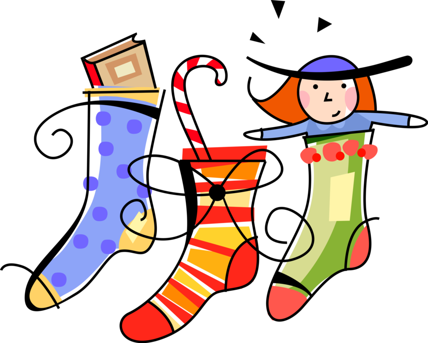Vector Illustration of Festive Season Christmas Stockings with Candy Cane and Toy Gifts