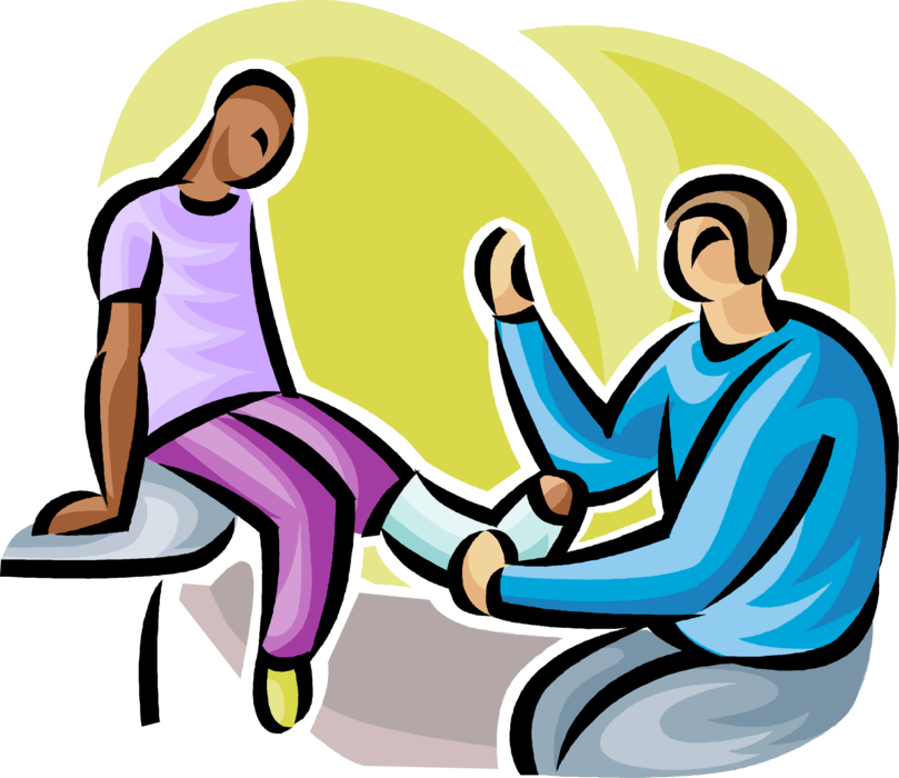 Vector Illustration of Health Care Professional Doctor Physician Examines Accident Patient with Broken Foot