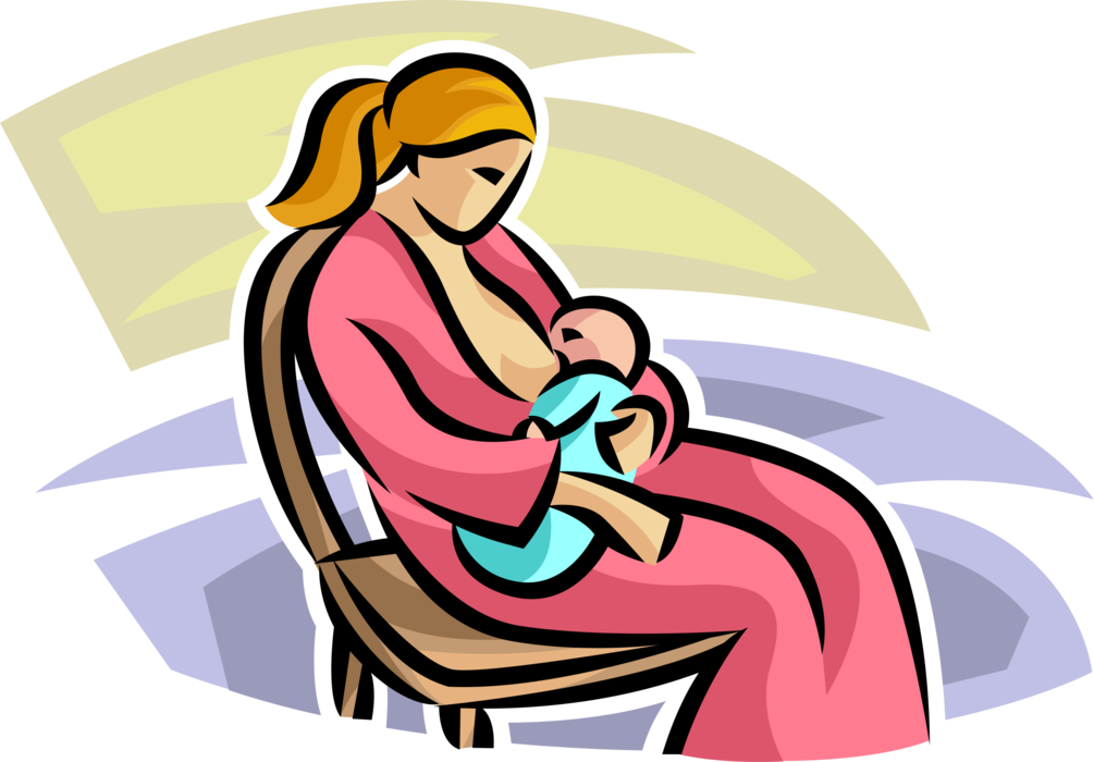 Vector Illustration of Newborn Infant Baby with Mother Nursing in Chair
