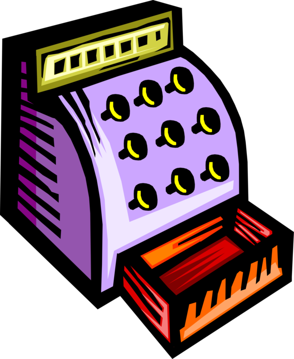 Vector Illustration of Cash Register for Registering and Calculating Retail Sales Transactions