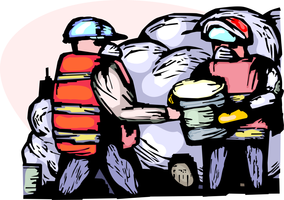 Vector Illustration of Emergency Rescue and Relief Service Workers Remove Toxic Chemicals from Disaster Site