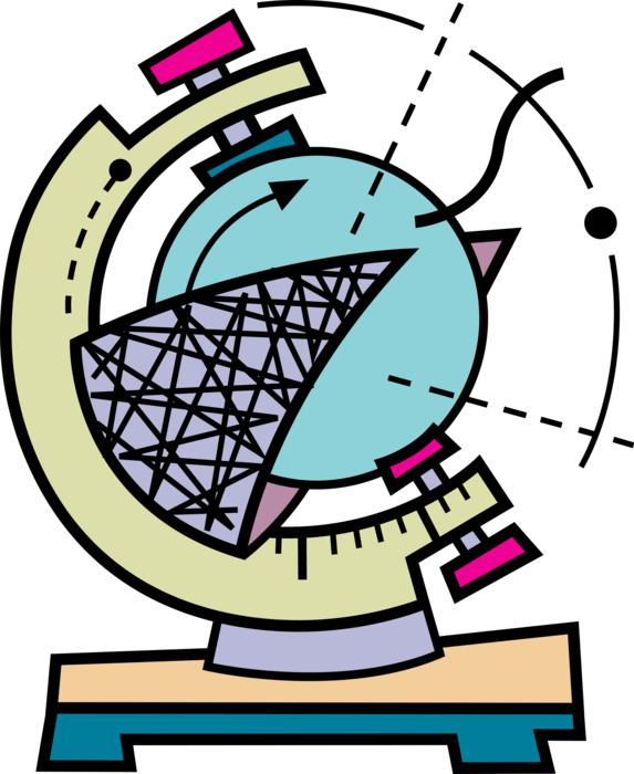 Vector Illustration of Three-Dimensional, Spherical, Scale Model Terrestrial Geographical World Globe