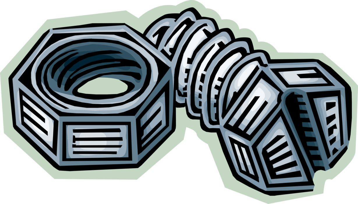 Vector Illustration of Nut and Bolt Threaded Fastener Related to Screws