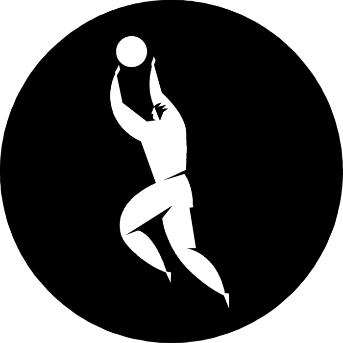 Vector Illustration of Sport of Basketball Game Player Takes Jump Shot at Net Hoop in Game