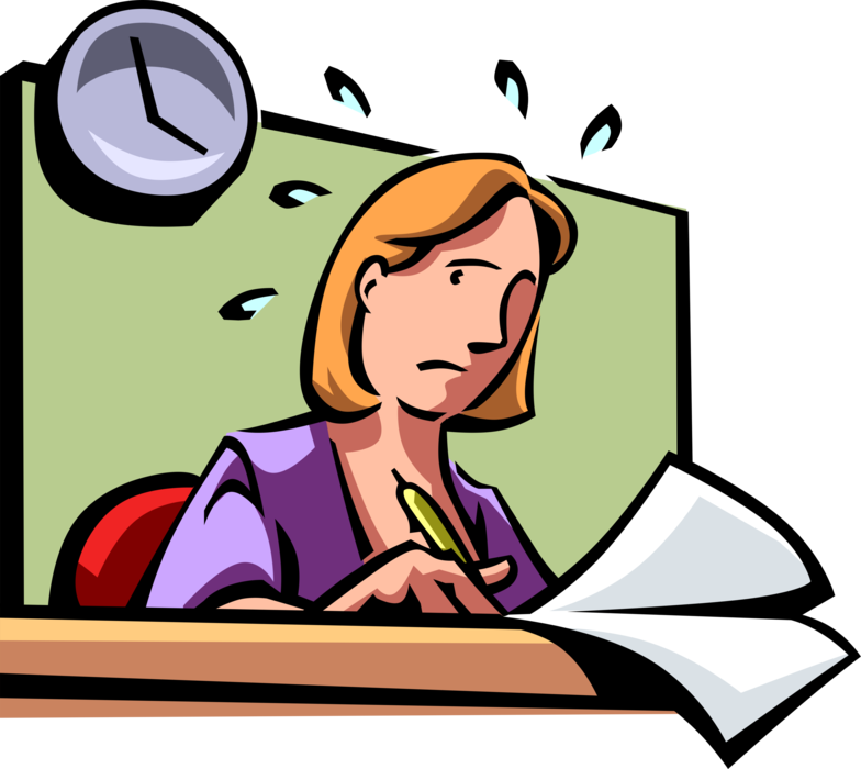 Vector Illustration of Businesswoman Races to Complete Assigned Task on Deadline Schedule with Time Clock