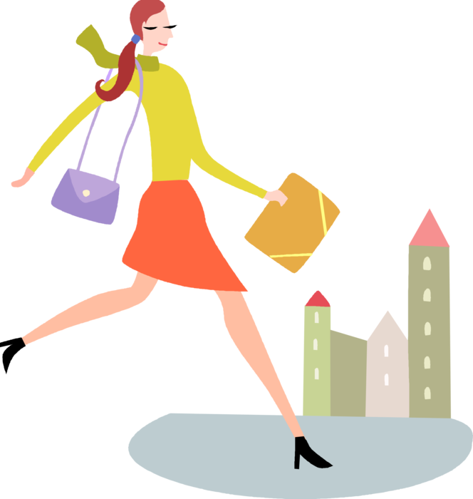 Vector Illustration of Shopper Embarks on Retail Shopping Excursion in City 