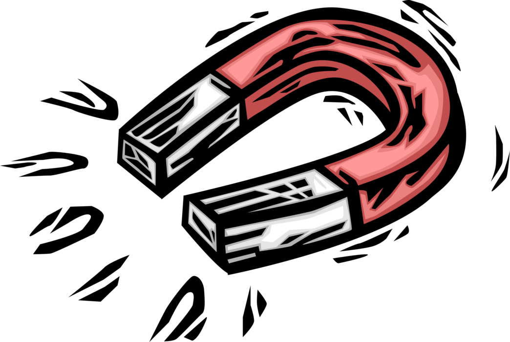 Vector Illustration of Magnet Produces Magnetic Field That Attracts and Repels Ferromagnetic Material