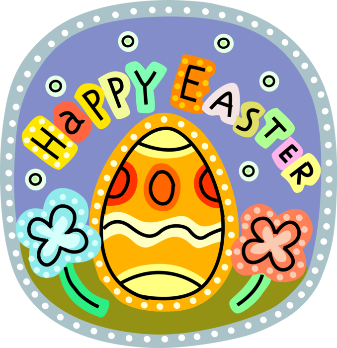 Vector Illustration of Decorated Colored Easter or Paschal Egg Celebrates Springtime with Flowers and Happy Easter Greeting