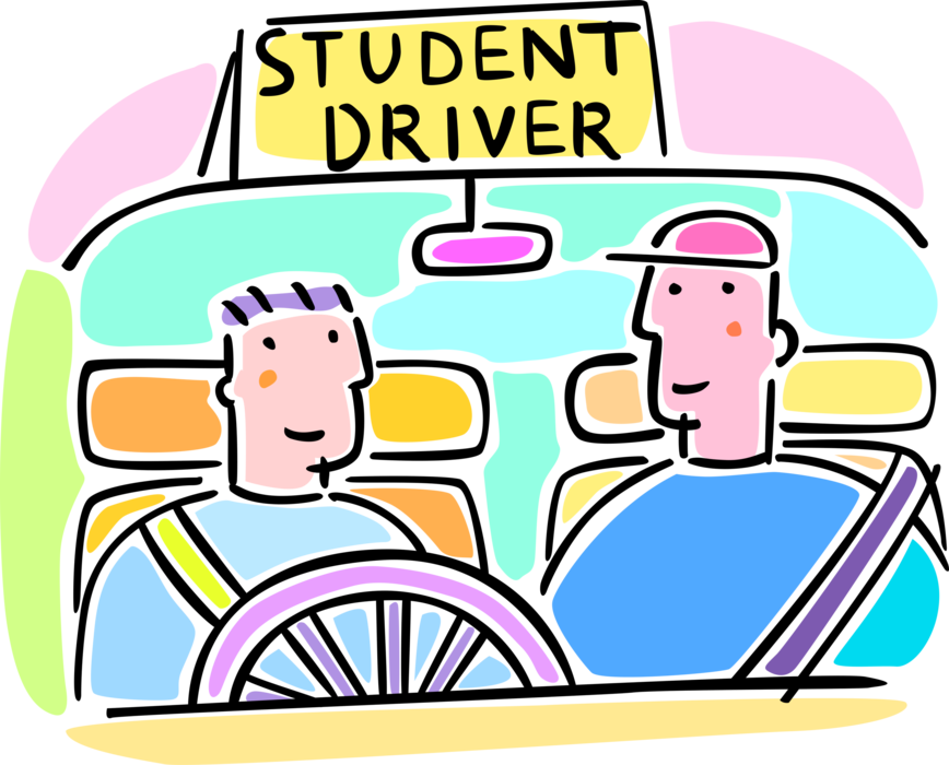 Vector Illustration of Student Motorist Driver Education in Automobile Motor Vehicle Car with Teacher Instructor