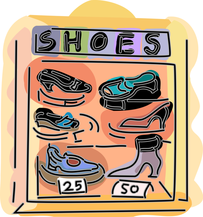 Vector Illustration of Fashion and Garment Industry Footwear Retail Shoe Store in Shopping Mall