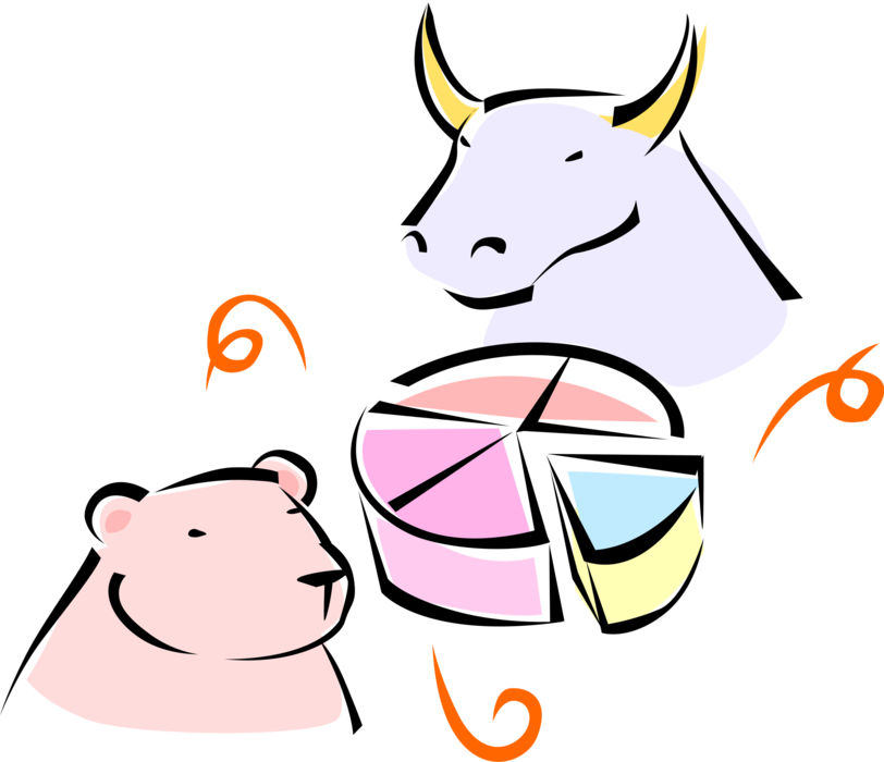 Vector Illustration of Wall Street Financial Stock Market Bull and Bear Markets