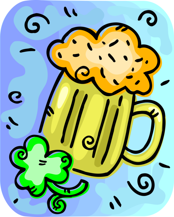Vector Illustration of St Patrick's Day Mug of Beer Fermented Malt Barley Alcohol Beverage and Lucky Shamrock