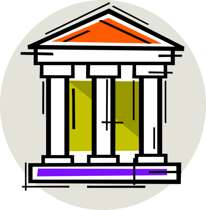 Vector Illustration of Financial Banking Institution Bank with Classical Greek Temple Columns
