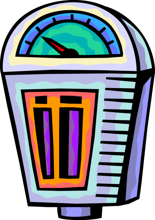Vector Illustration of Parking Meter Collects Money in Exchange for Right to Park Vehicle