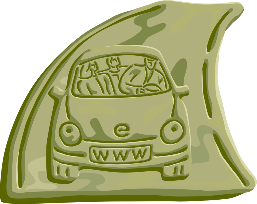 Vector Illustration of Business Associates Take Automobile Motor Vehicle Trip on Online Internet Information Highway