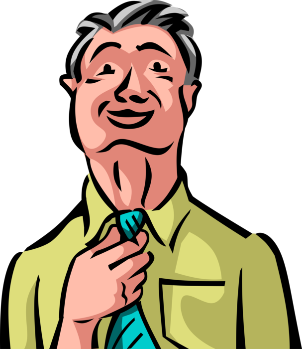 Vector Illustration of Businessman Fixes Tie Preparing for Admonition Rebuke from Office Management
