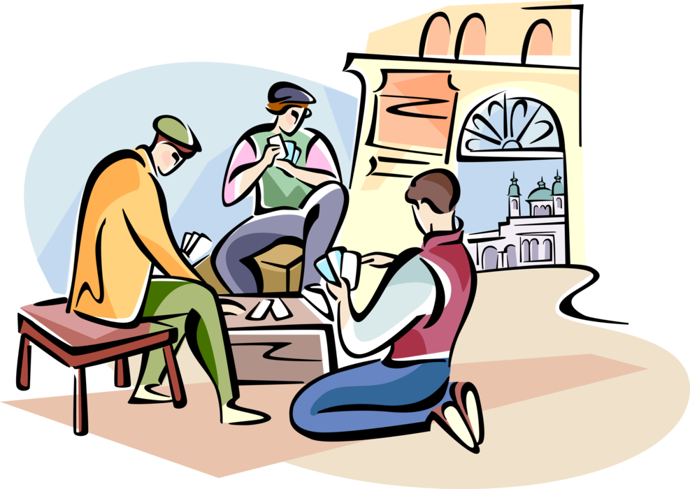 Vector Illustration of Spanish Men Play La Brisca Game of Cards