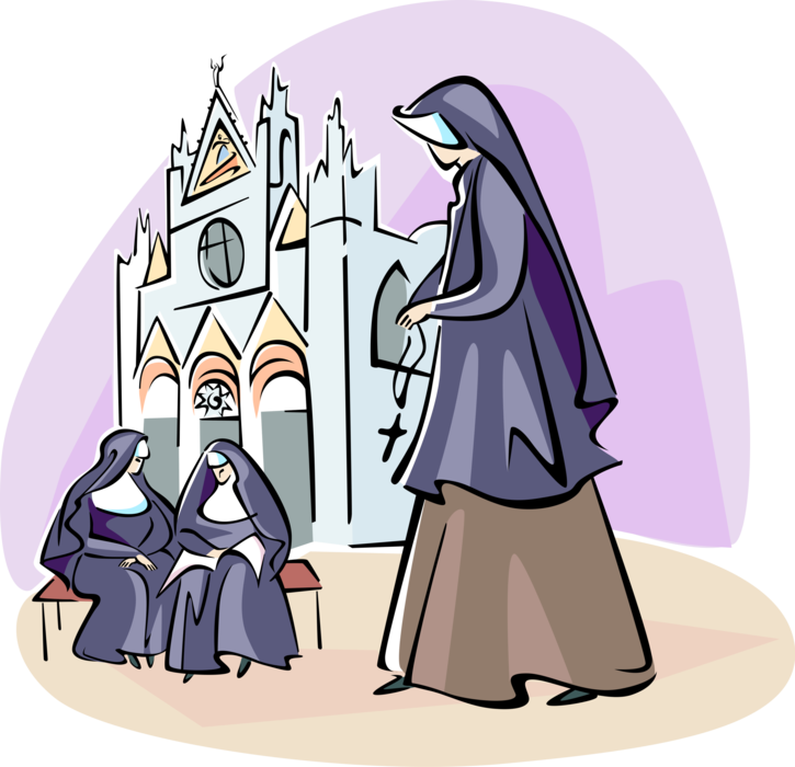 Vector Illustration of Roman Catholic Nuns at the Orvieto Duomo Cathedral, Orvieto, Italy