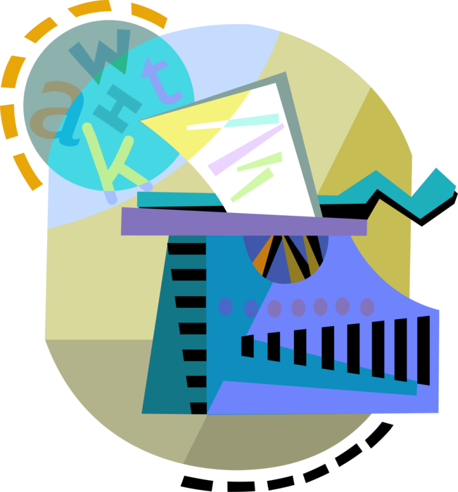 Vector Illustration of Typewriter Mechanical Machine for Writing Characters with Sheet of Paper