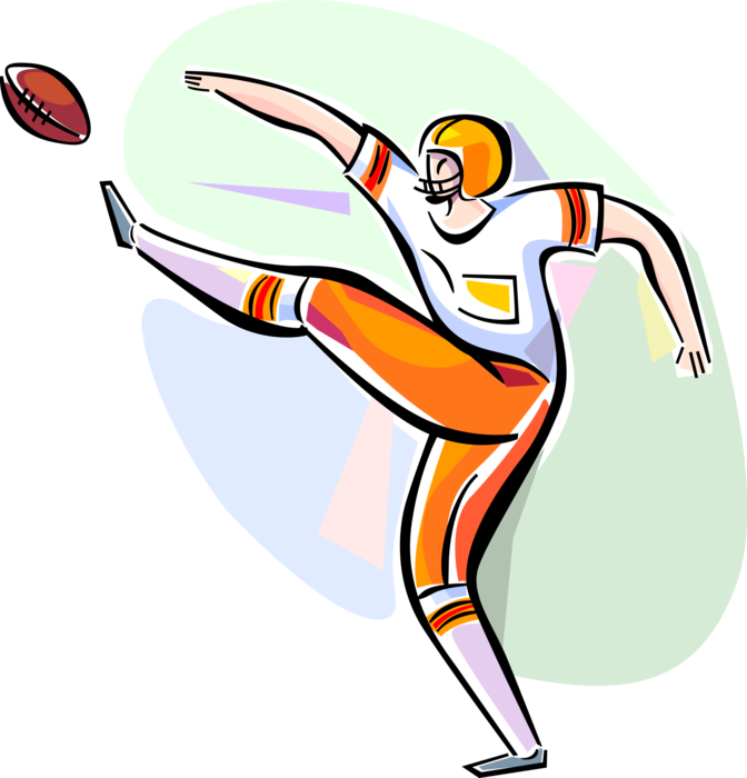 Vector Illustration of Football Player Kicker Punter Punts Ball During Game