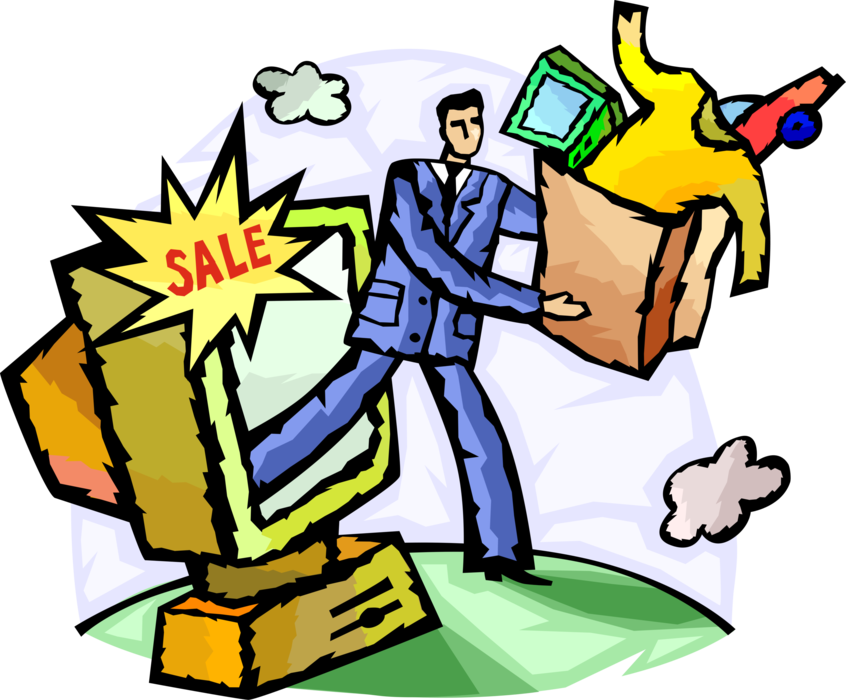 Vector Illustration of Businessman Capitalizes with Internet Online Sales Purchase Transactions