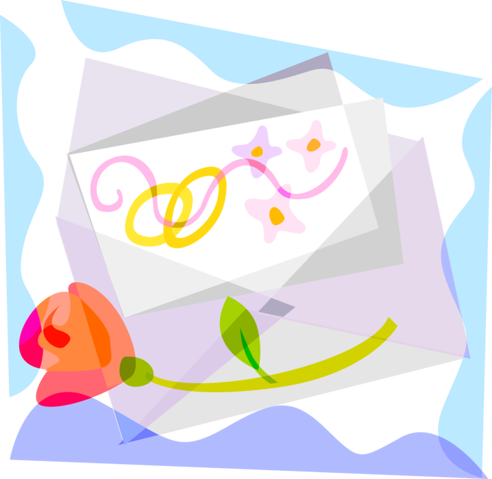 Vector Illustration of Wedding Invitation RSVP Card in Envelope with Rose Flower