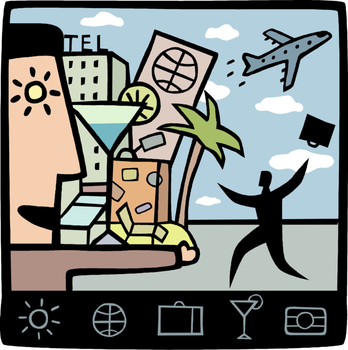 Vector Illustration of Business Travel Vacation Time for Rest and Relaxation at Beach Resort Hotel