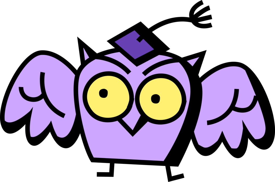 Vector Illustration of Wise Education Owl with Graduate Cap Spreads Its Wings
