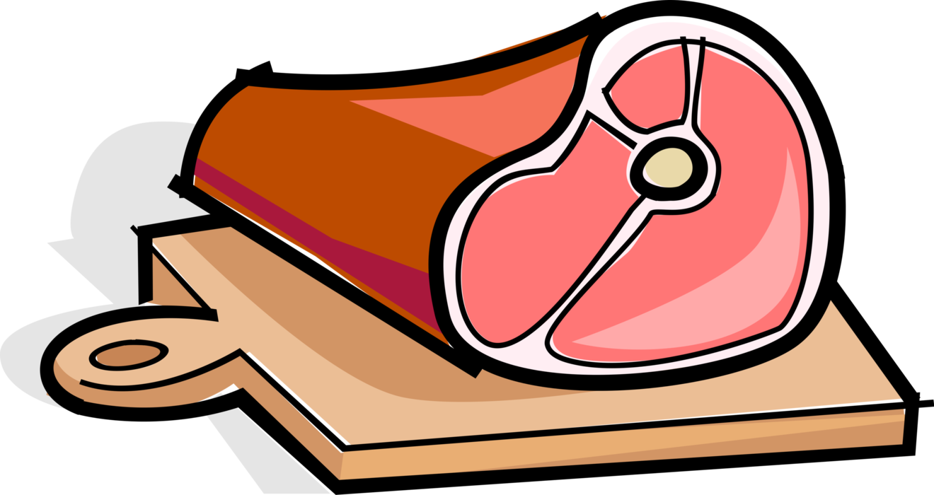 Vector Illustration of Leg of Ham Meat on Cutting Board