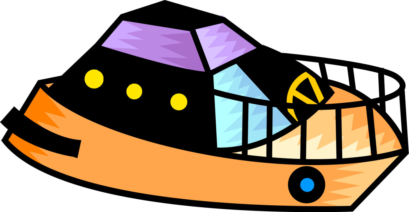 Vector Illustration of Luxury Motor Yacht Vessel Watercraft Boat on Ocean Waves