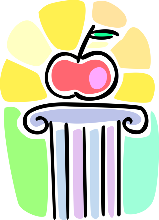 Vector Illustration of Fruit Apple Symbol of Knowledge on Pedestal Ancient Classic Greek Architecture Ionic Order Column