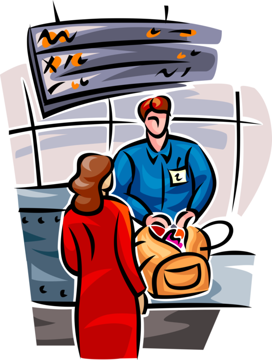 Vector Illustration of Airline Travel Passenger Airport Security Screening Luggage Baggage Check at Airport Terminal 