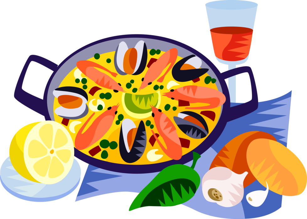Vector Illustration of European Spanish Cuisine Paella Rice Dish