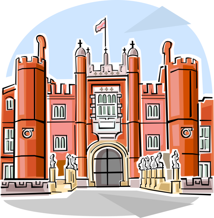 Vector Illustration of Hampton Court Palace in Richmond upon Thames, Greater London, England