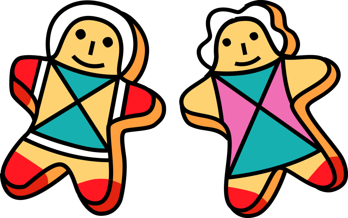 Vector Illustration of Holiday Festive Season Christmas Gingerbread Man Baked Cookies Snack or Dessert